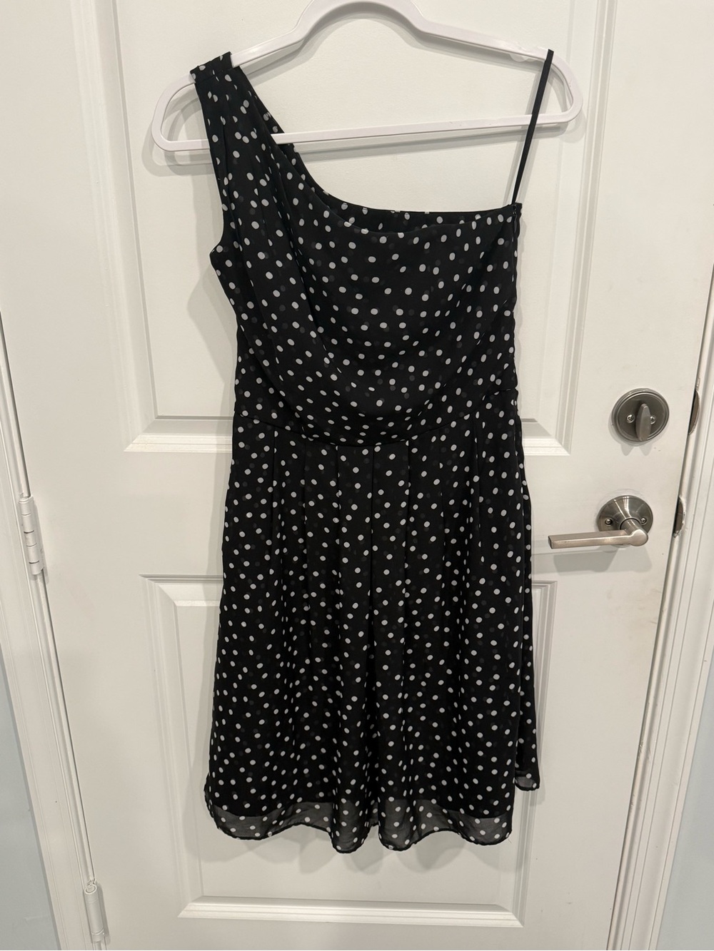 White House Black Market Black One-Shoulder Polka Dot Dress